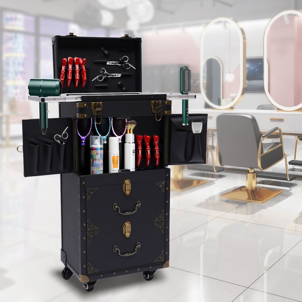 Höhenverstellbarer Friseurwagen – Salonwagen Mit Tablett, 4 Rollen, Schwarz, Bis 108 Cm