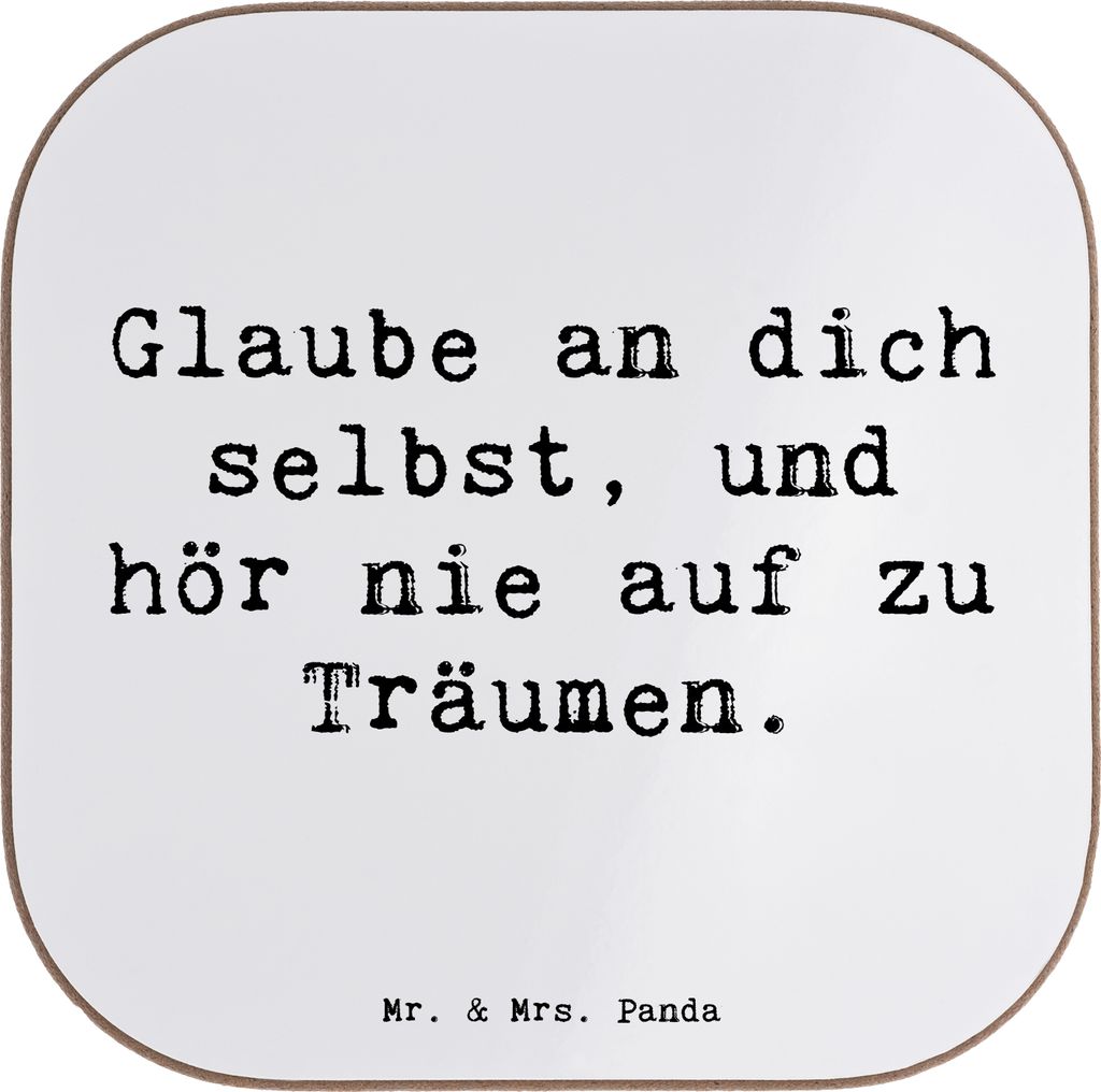 Mr. & Mrs. Panda Untersetzer für Gläser Spruch Glaube an sich selbst - Weiß - Geschenk, Zuversicht, Lebensfreude, gläseruntersetzer, Coaster, S...