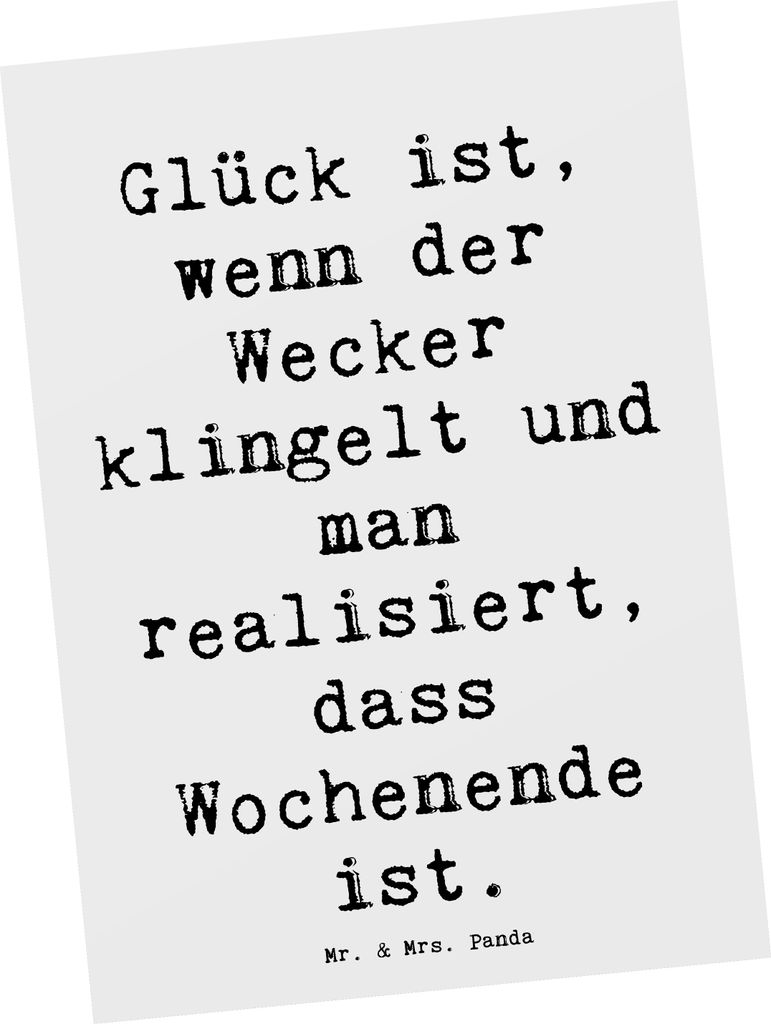 Mr. & Mrs. Panda Postkarte Spruch Glück am Wochenende - Weiß - Geschenk, Ansichtskarten, Ansichtskarte, Postkarten, Stimmung, Zitat, kleine Momen...