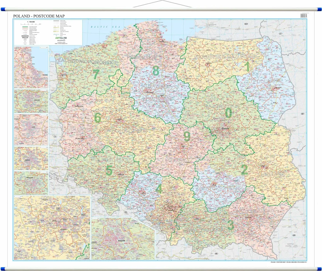 Grande carte des codes postaux Pologne Plastifiée - Échelle 1:700.000 Pro