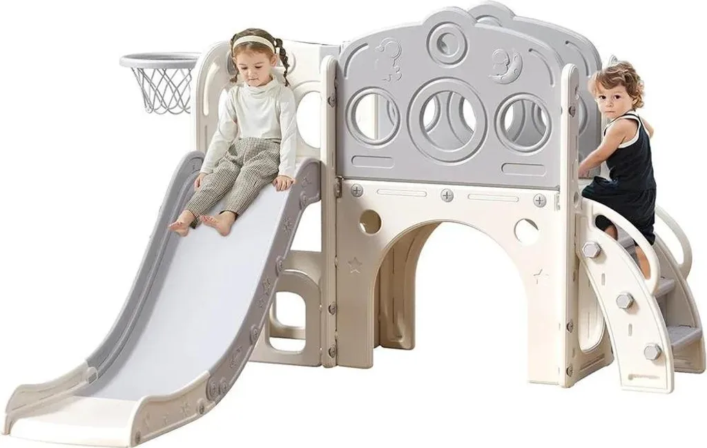 Aire de jeux intérieure avec toboggan double et rangement pour enfant