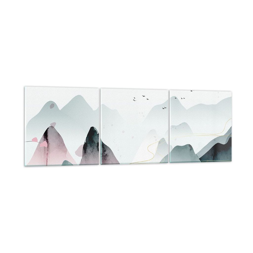 Bilder auf glas - 3 Teile - Berge Vögel Modern - 150x50cm - Glasbilder - Wandbilder - Bilder - zum Aufhängen bereit - Wanddekoration aus Glas - G...