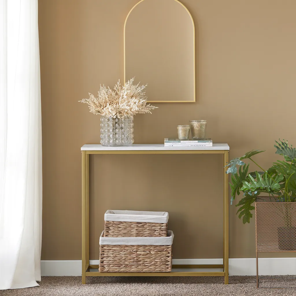 Table console SoBuy FSB29-G dorée avec cadre métallique pour l'entrée