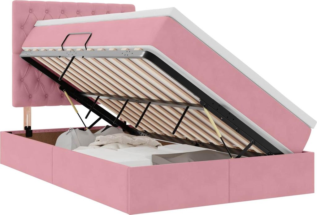 vidaXL Bett mit Stauraum und LED mit Matratze Rosa 120 x 200 cm Samt