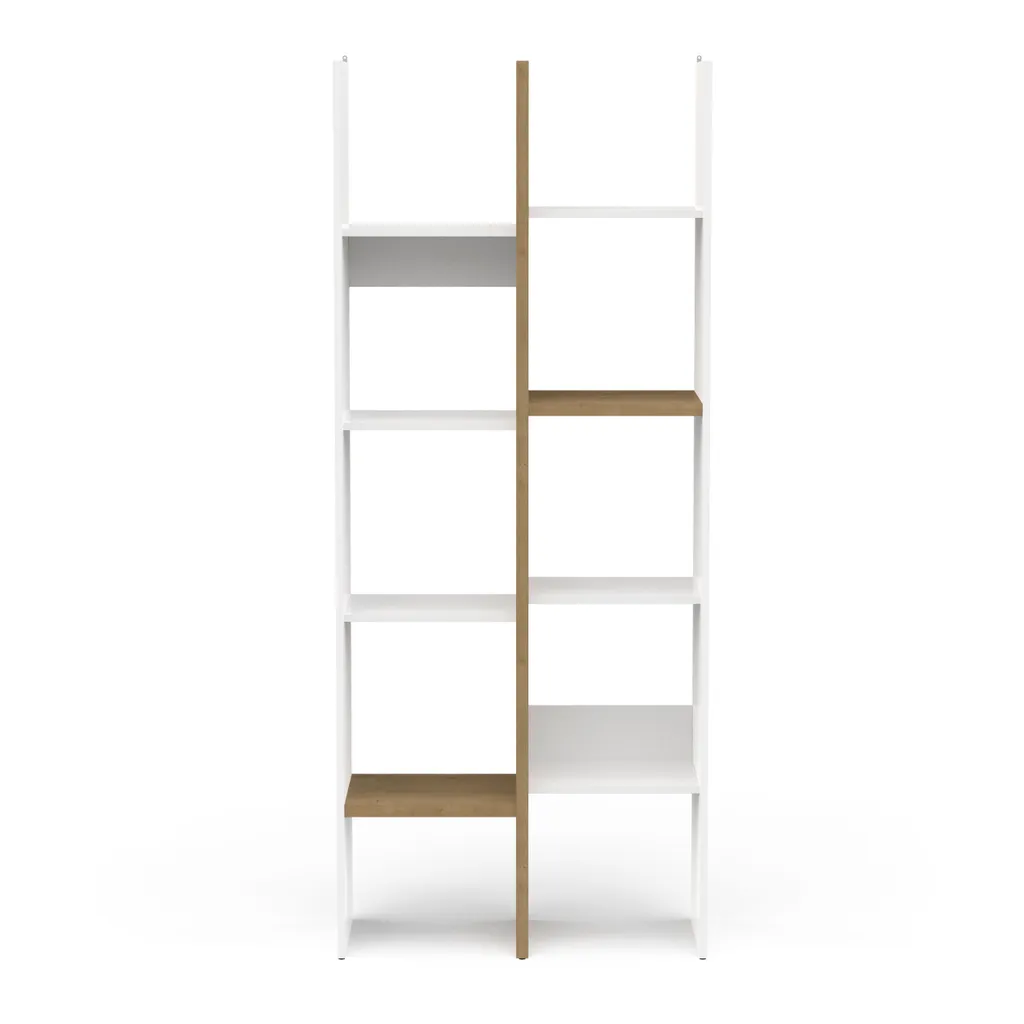 Étagère Déco Bicolore 6 Rayons en Chêne et Blanc pour Salon et Bureau