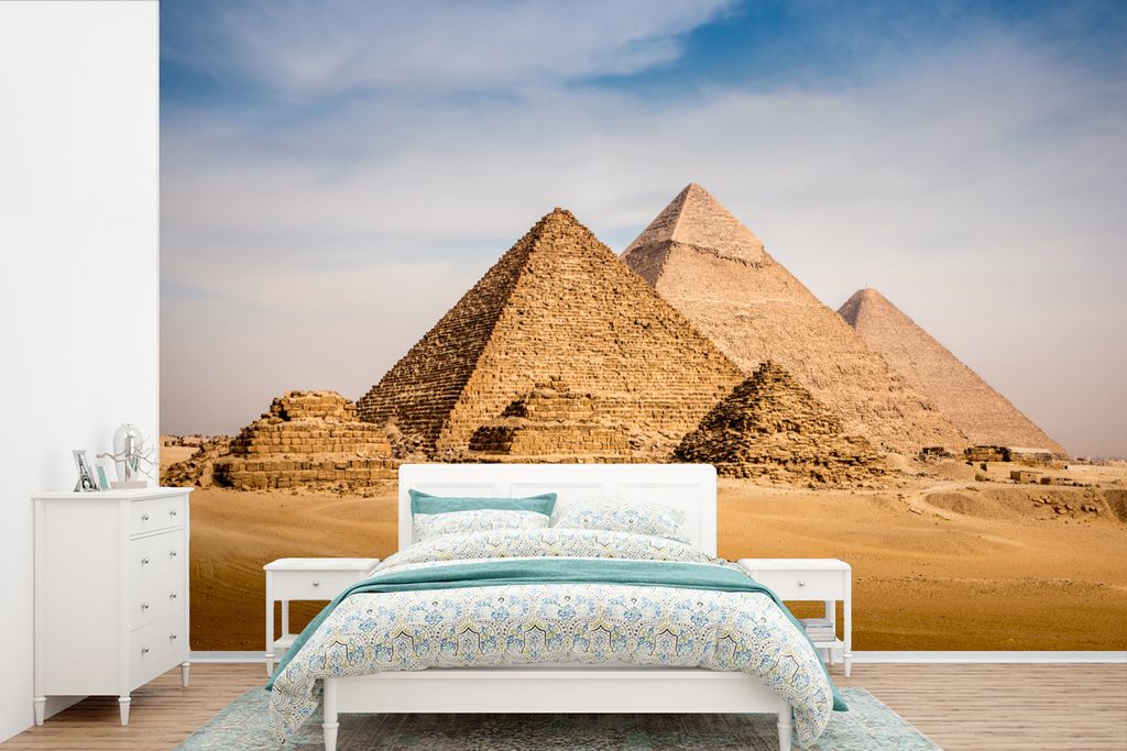 MuchoWow Fototapete für Wohnzimmer oder Schlafzimmer Wandtapete Vinyl Motivtapete Der große Pyramidenkomplex von Gizeh in Ägypten - 450x300 cm...