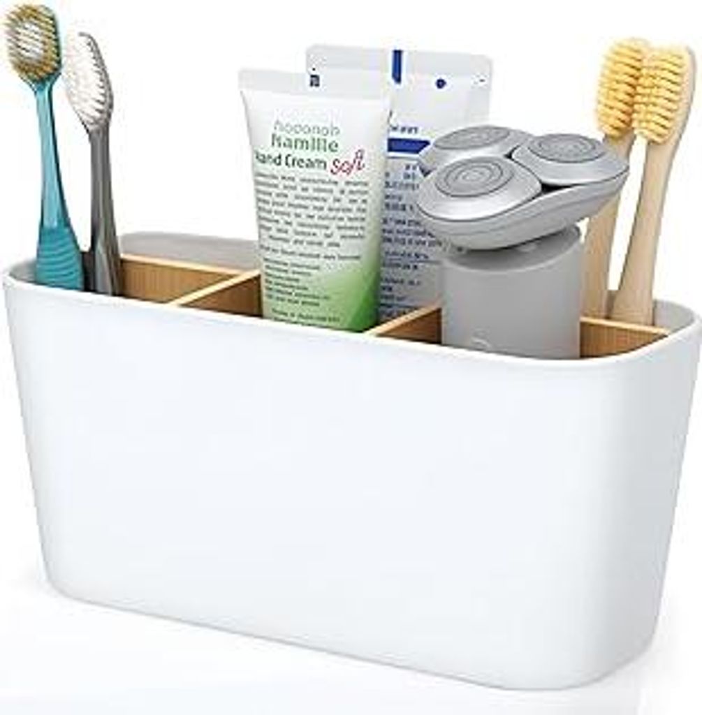 VINATO Zahnbürstenhalter mit Bambus Trennwände 5 Fächer Toothbrush Holder Multifunktional Zahnbürstenhalter Elektrische Zahnbürste Badezimmer ...