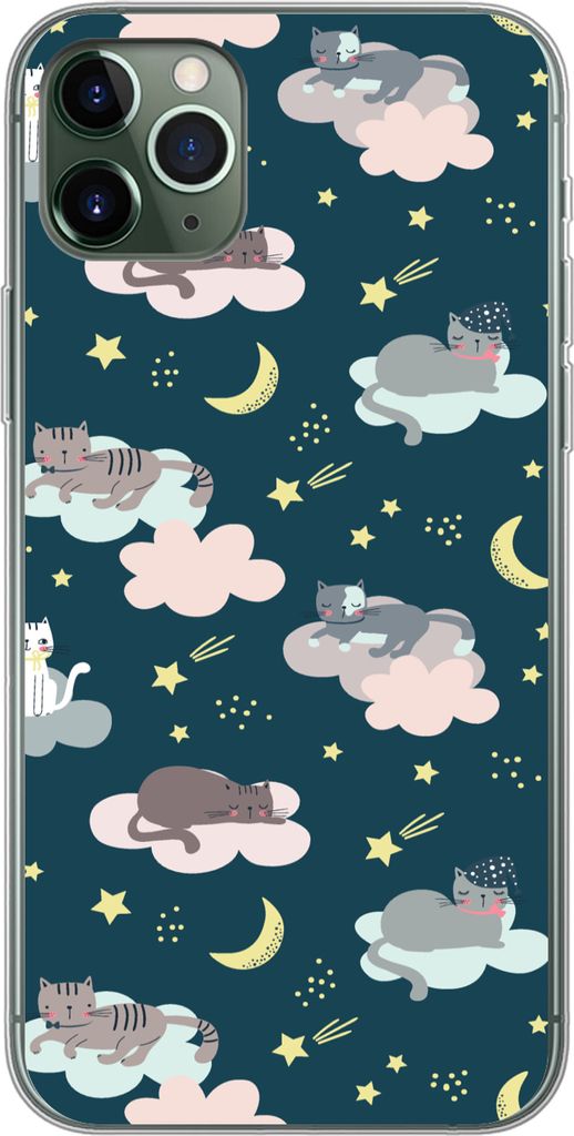 MuchoWow Handyhülle Schutzhülle Hülle für Telefoonhoesje iPhone 11 Pro Max Muster - Katze - Mond - Jungen - Mädchen - Kinder - Kind Silikon ...