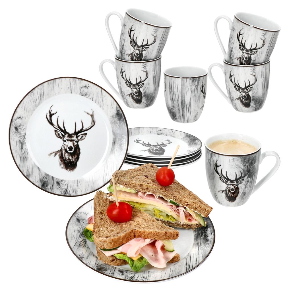 Set da colazione Alois 12 pezzi in porcellana cervo tazza Immagine del prodotto 