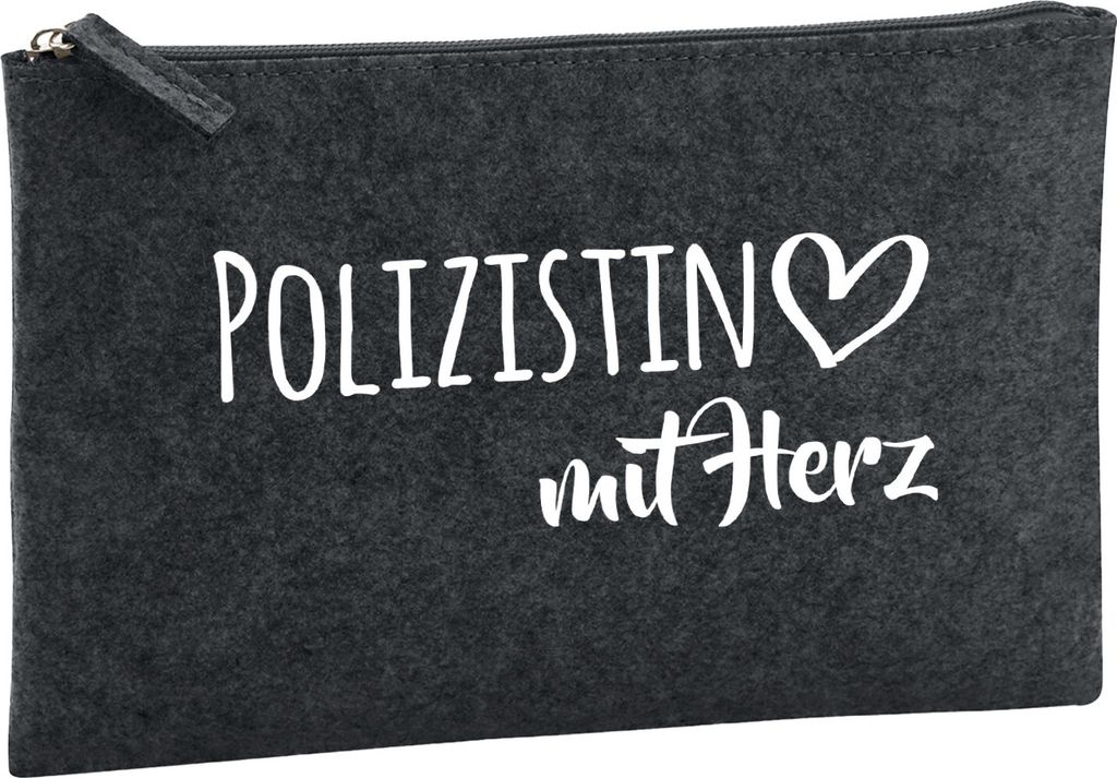 Huuraa Kulturbeutel Polizistin mit Herz 1 Liter Charcoal Filz Kosmetiktasche Geschenkidee