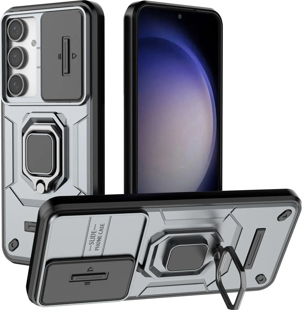 Custodia Samsung S24 FE con Anello e Protezione Cam - Grigio