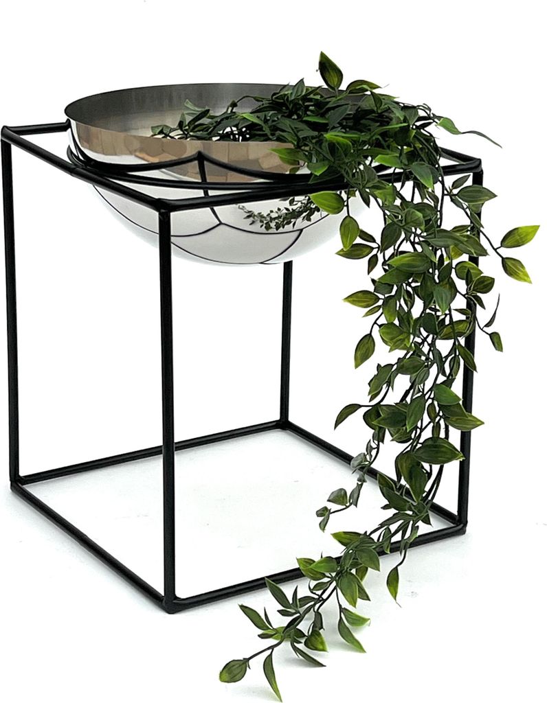 DanDiBo Blumenhocker Metall mit Topf Schwarz Silber 35 cm Blumenständer 96256 L Blumensäule Modern Pflanzenständer Pflanzenhocker