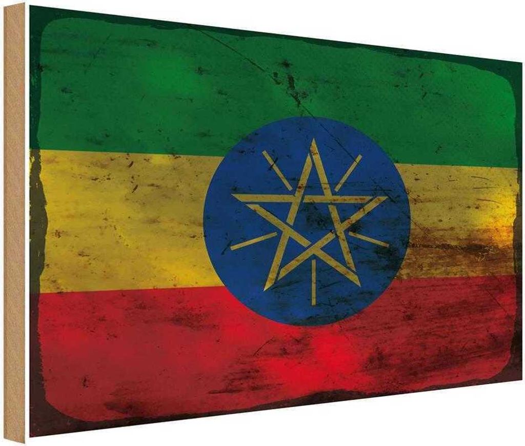 vianmo Holzschild 20x30 cm Äthiopien Ethiopia Rost Flagge Fahne Wappen