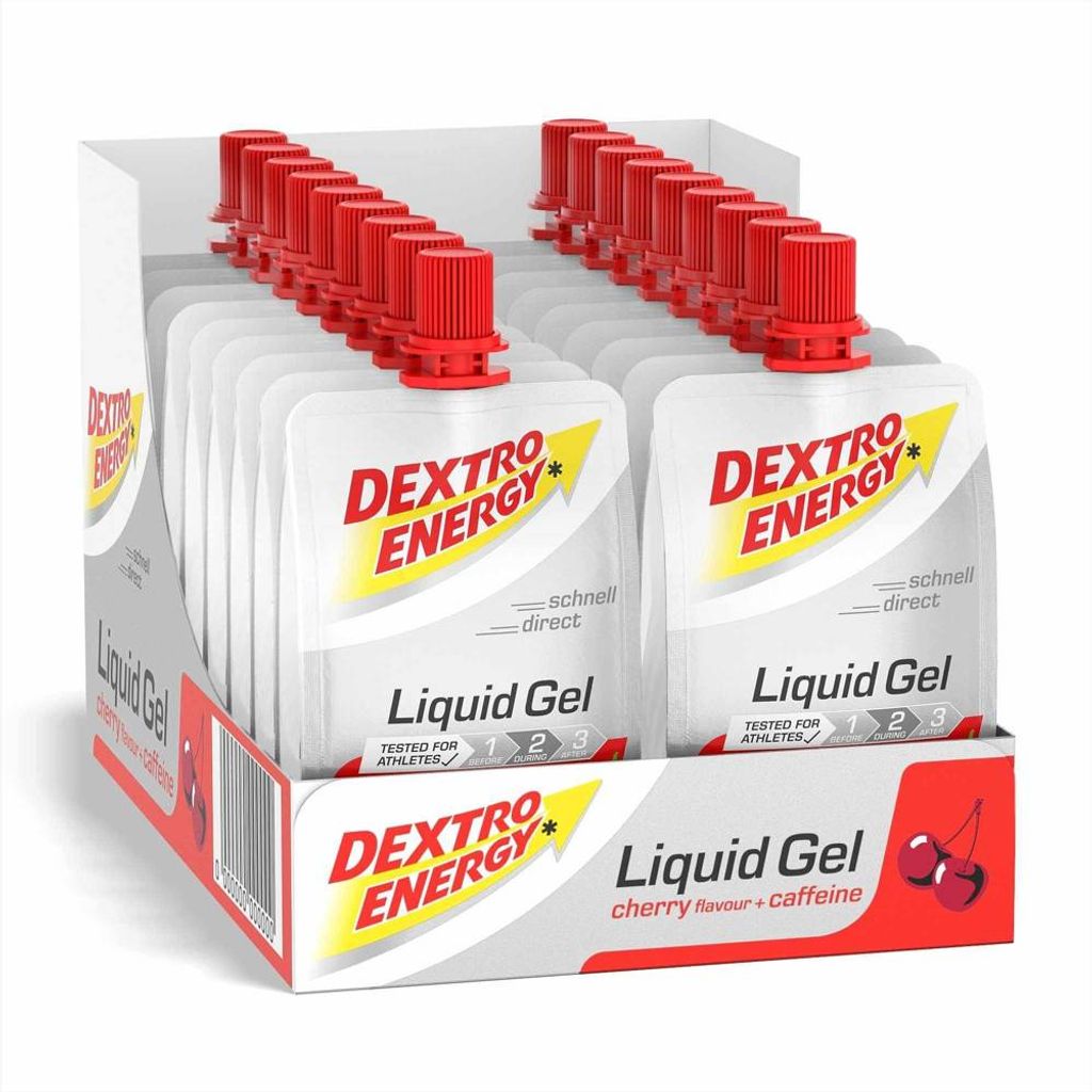 Dextro Energy Liquid Gel Cherry + Caffeine, 18x60ml (18er Pack), Energy Gel zur schnellen Kohlenhydrate Versorgung