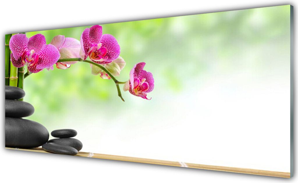 Küchenrückwand aus Glas 125x50cm Spritzschutz Bambusrohre Blumen Steine Spa