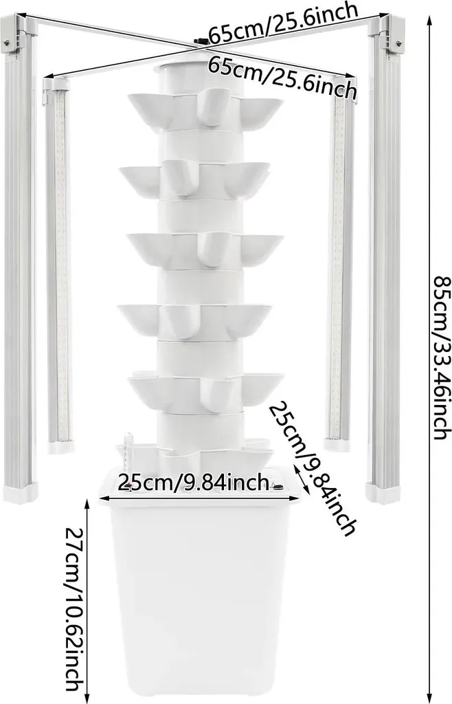 Tour hydroponique 30 trous avec lampe de culture LED - Design vertical