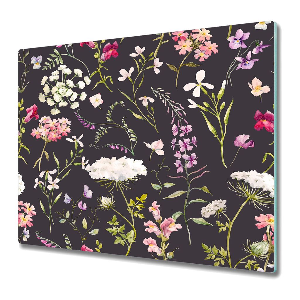 Küchenteller - Schneidebrett Glas - Herdabdeckung - Botanische Blumen