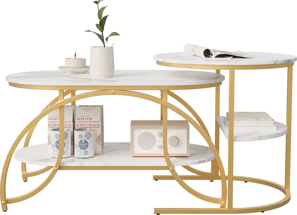 Table Gigogne Salon Robuste et Stable en Marbre Blanc pour Petit Espace - 15