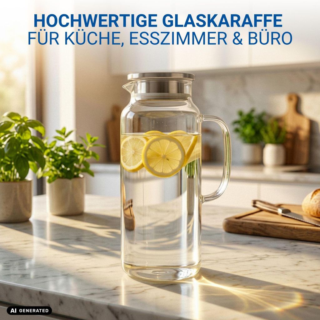 Glaskaraffe 2 Liter mit Deckel und feinem Sieb