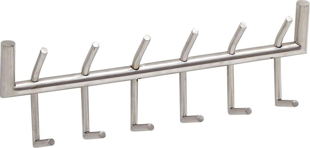 Wandgarderobe Stahl Silber 60x19x10cm Hakenleiste Flur Design mit acht silbernen Haken in Gesamtansicht von vorne.