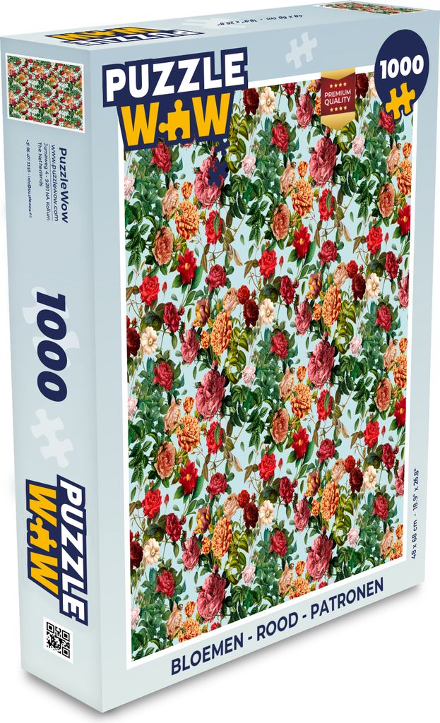 MuchoWow Puzzle 1000 Teile Blumen - Rot - Muster - Spielzeug - Alt und Jung - Spiele - Puzzeln