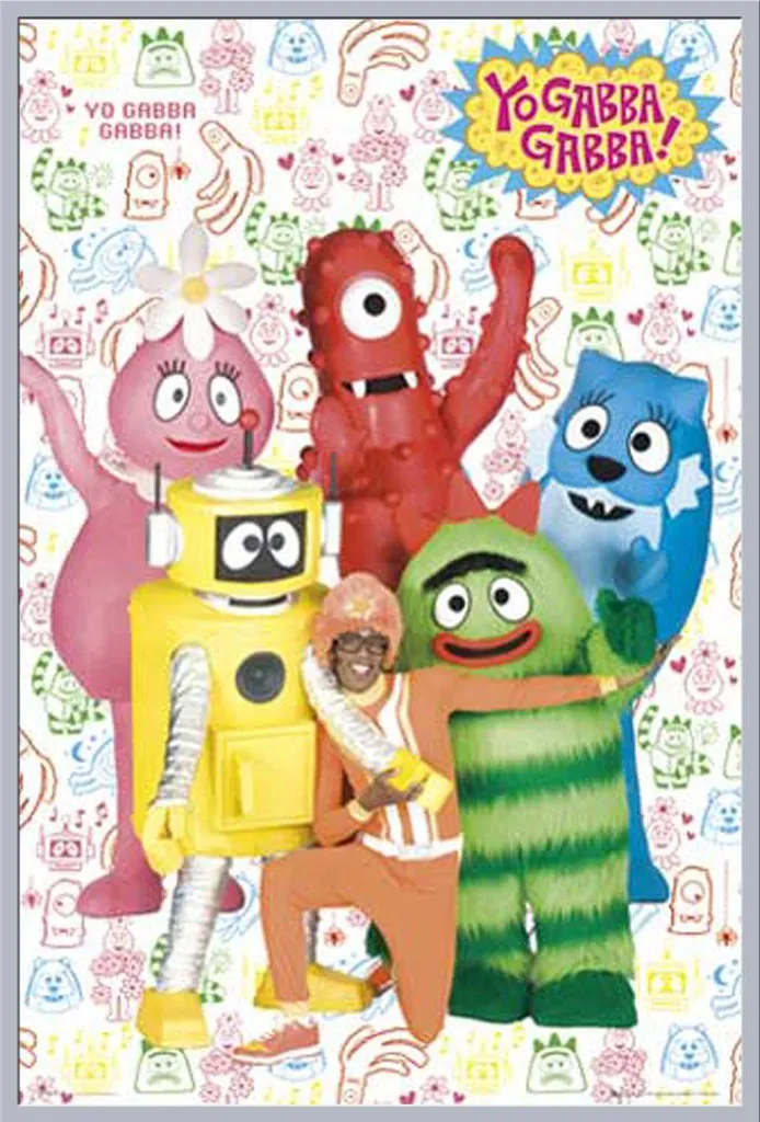 Affiche Yo Gabba Gabba Cadre Shinsuke Argenté et Vitre Incassable