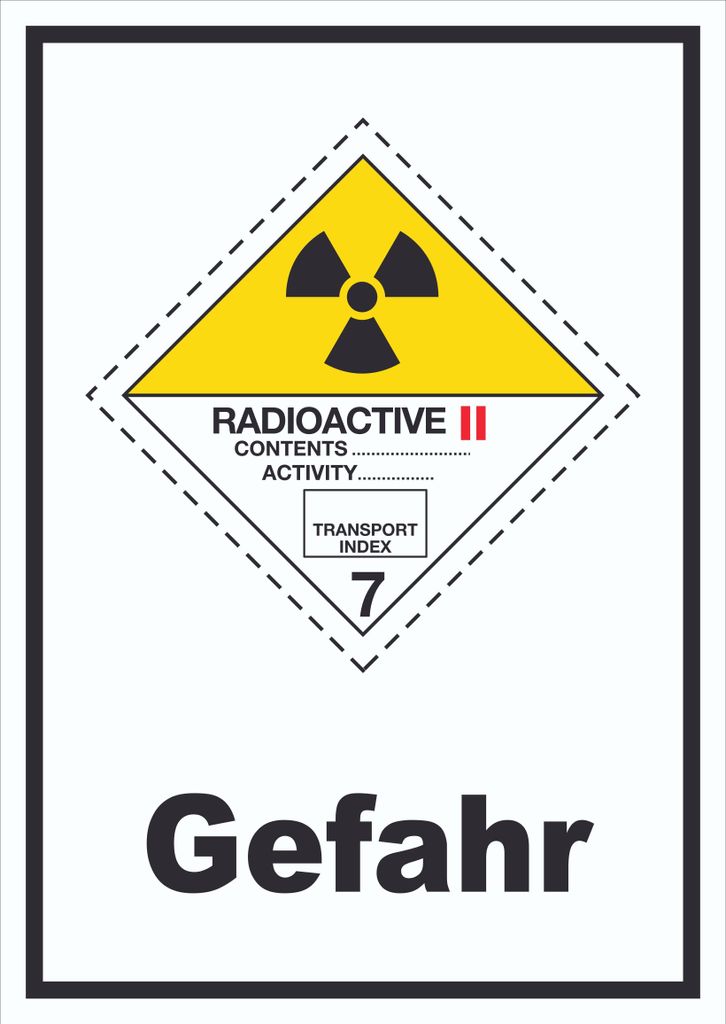 Schild radioaktive Stoffe Gefahr Radioactive II-GELB hochkant A0 Rückseite selbstklebend