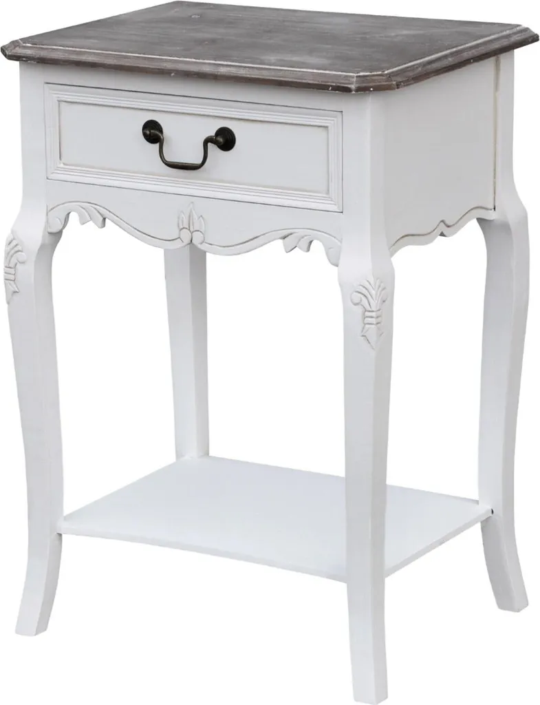 FURNLUX Rimini Table de Nuit Blanc et Marron 47cm - Table de Chevet Chic