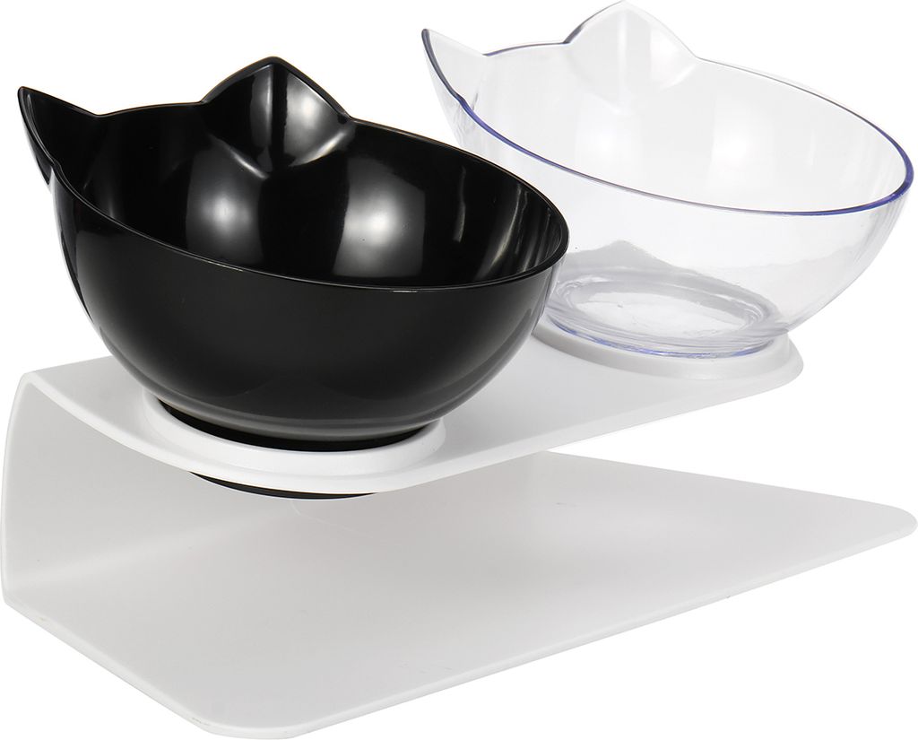 Katzenschale Hundenapf Haustier Katzen Näpfe Cat Dog Water Food Bowl für Kleine Mittelgroße Hundekatzen - Schwarz und transparent Doppelschale