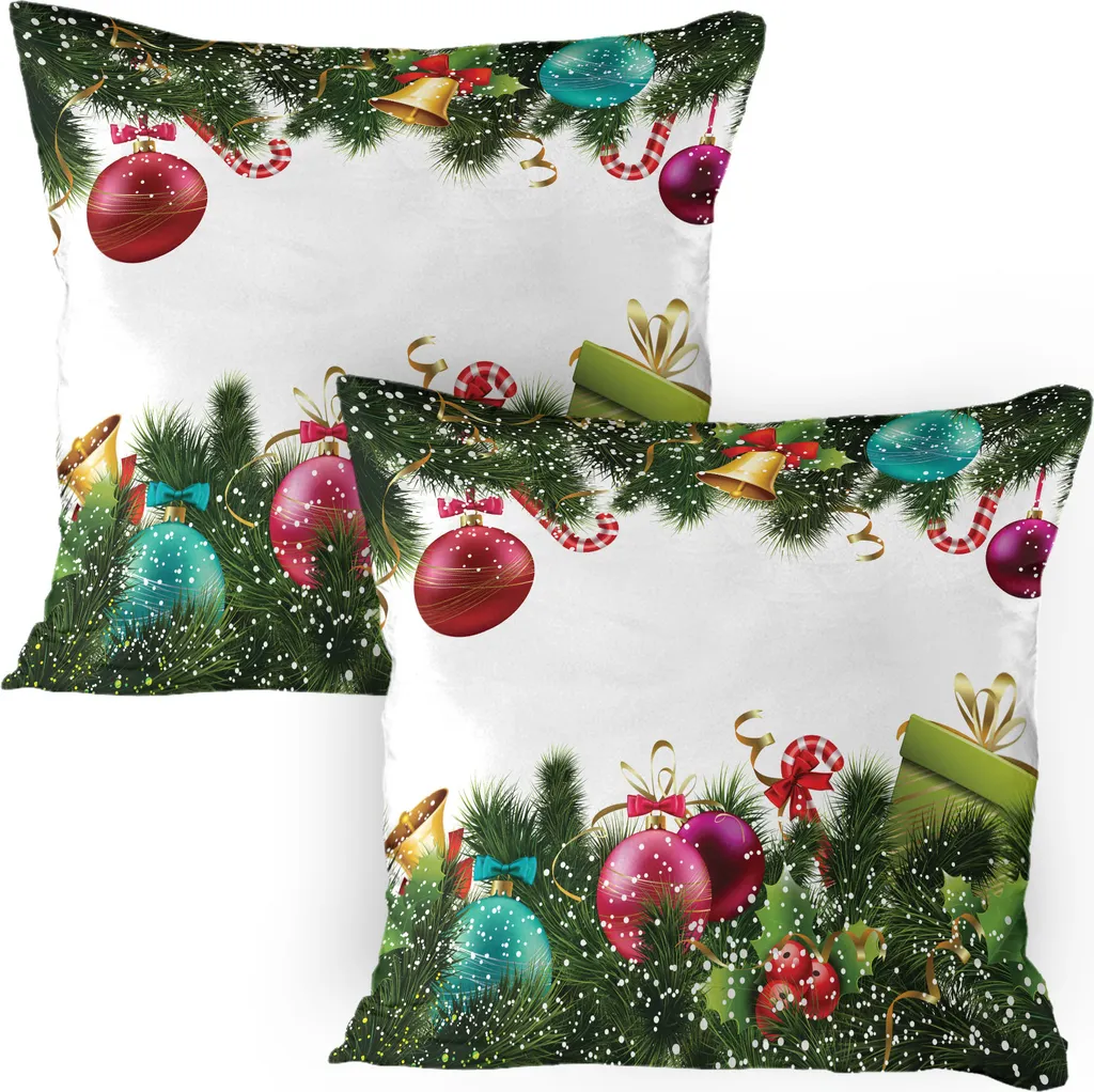 ABAKUHAUS Set 2 Federe 80x80 Natale Agrifoglio Marrone Castagna