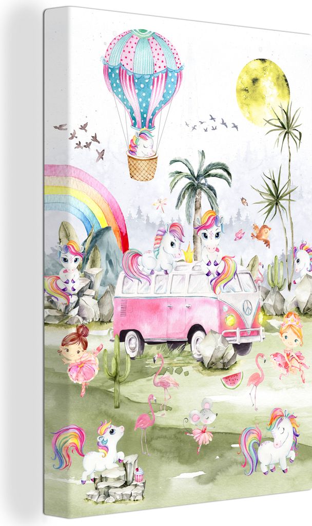 OneMillionCanvasses - Leinwandbilder - 90x140 cm, Einhorn - Regenbogen - Kinder - Mädchen - Auto, Wandbilder Kunstdruck Wanddekoration - Foto au...