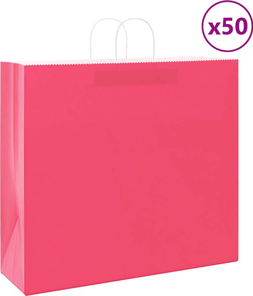Papiertragetaschen 50 Stk. mit Henkeln Rosa 54x15x49 cm