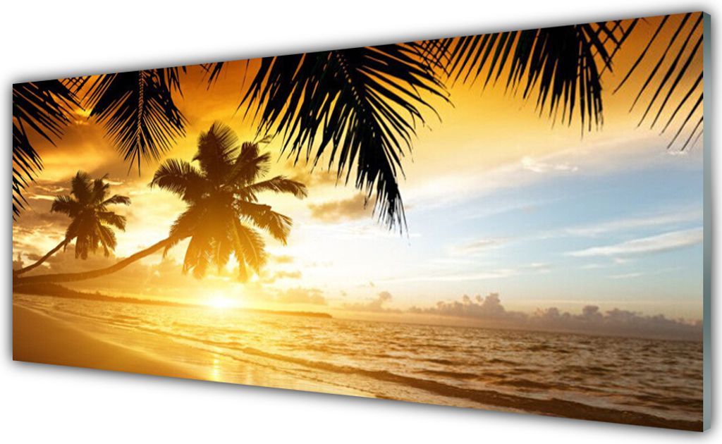 Acrylglasbilder 125x50 Wandbild Druck Strand Palmen Meer Landschaft