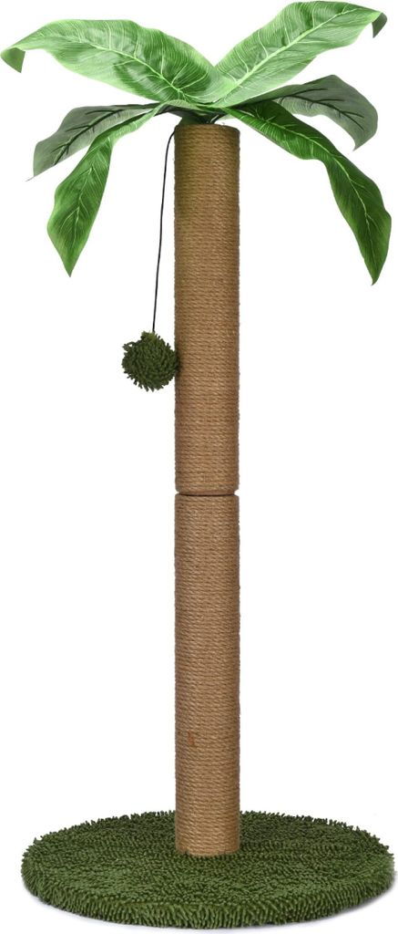 A cat scratching post designed to look like a palm tree.