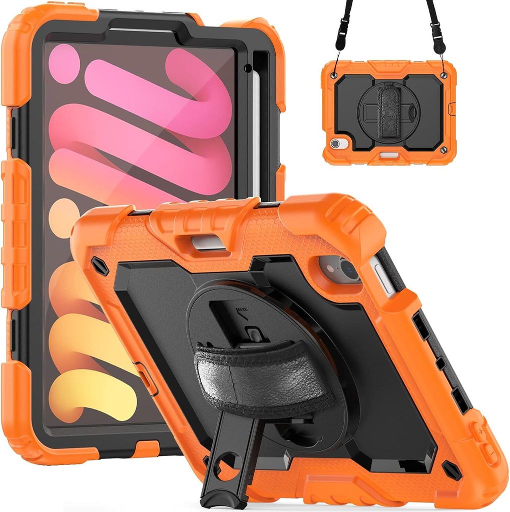 Tasche für iPad Mini 6 8.3" mit Ständer und Schultergurt Orange