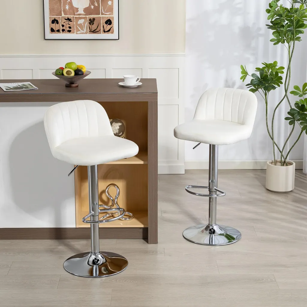 Lot 2 Tabourets de Bar pour Îlot de Cuisine - Pivotant Velours Fixe 81cm - 2