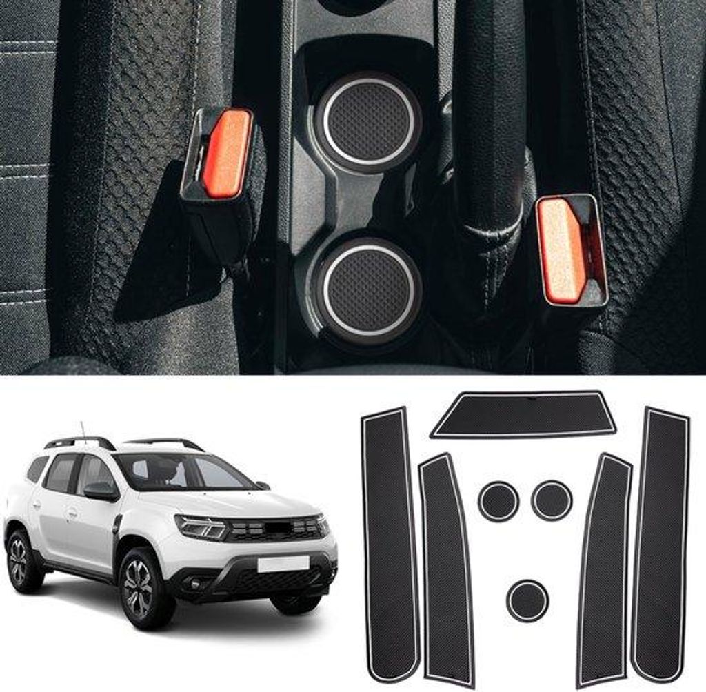 Dachhaltermatte für Dacia Duster 2022-2024, Gummi-Decken- und Steuerknopfmatte, mittelgroße Trinkflaschenhaltermatte, weiß