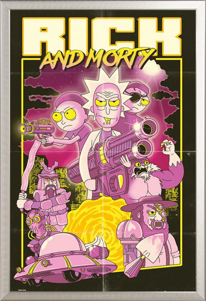Affiche Rick & Morty Action Movie avec Cadre Shinsuke en Acrylique