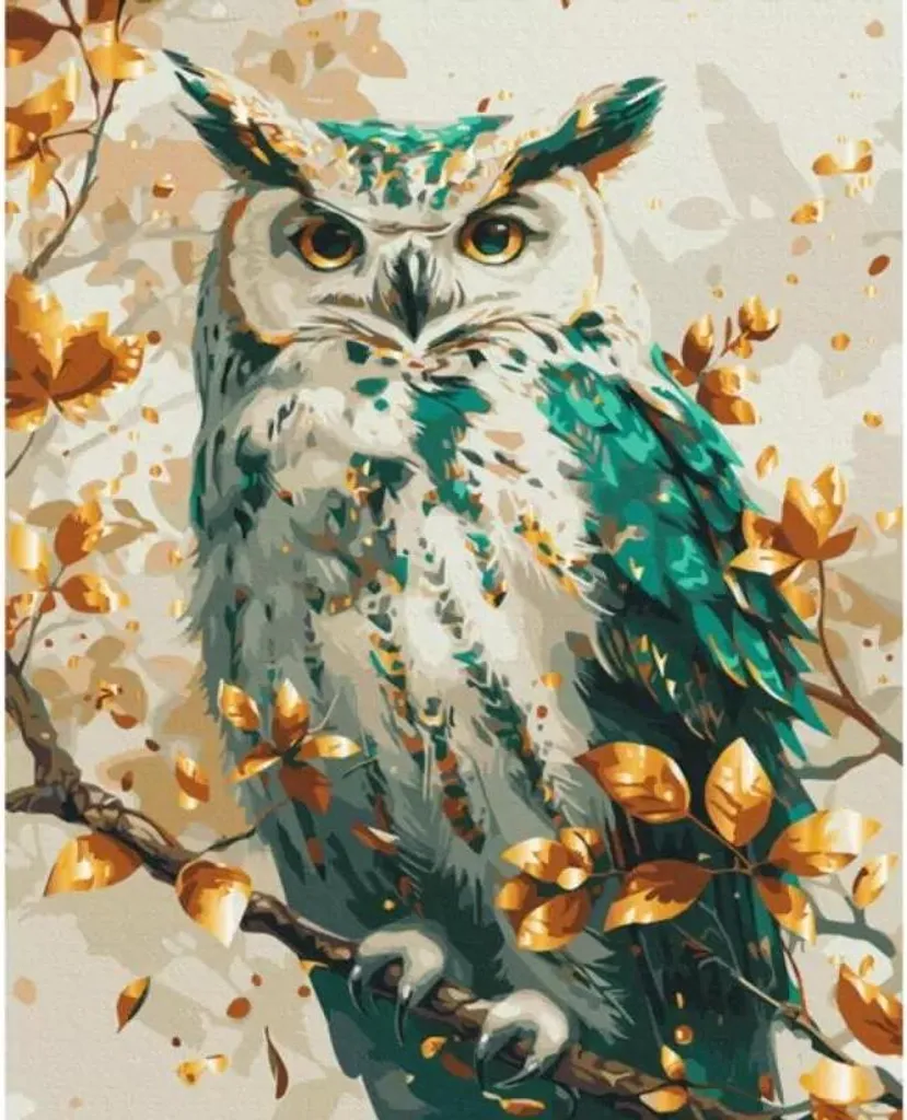Regalo Creativo Kit Pittura Numeri Brushme Gufo 40x50 Smeraldo Oro