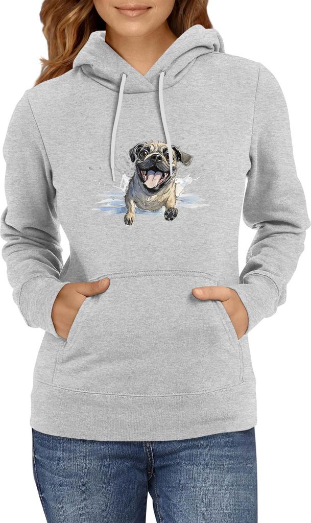 Damen Kapuzenpullover Funny Dogs Breeds Pug Dog Breed 010, Lady S / Grau