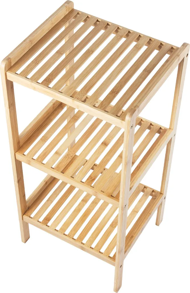 Petit meuble de salle de bain bois bambou 3 niveaux lot de 2 gain de place