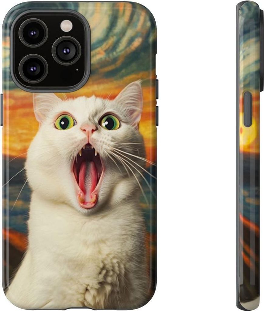 Überraschte weiße Katze mit grünen Augen – Hülle Kompatibel mit iPhone 14 Pro Max