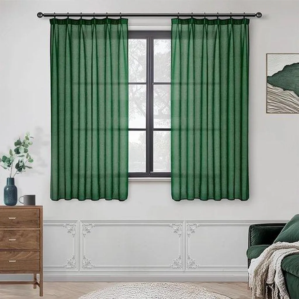 Rideaux transparents vert foncé luxe salon 140x175 cm - Lot de 2 voilages