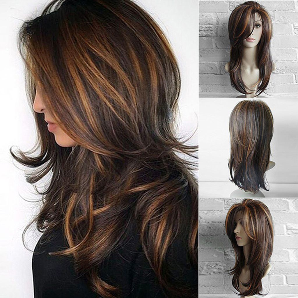 Mode Brown Curly lange Perücke Kunsthaar Frauen Cosplay Produktbild 