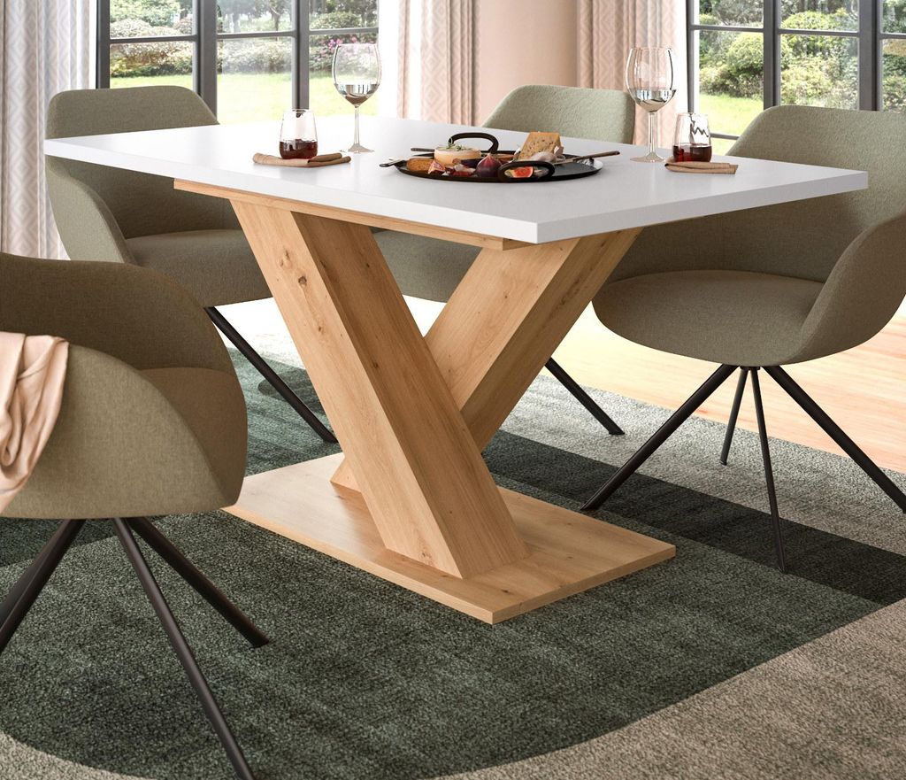 Esstisch "Home-X" in weiß und Artisan Eiche Tisch ausziehbar 150 - 190 cm