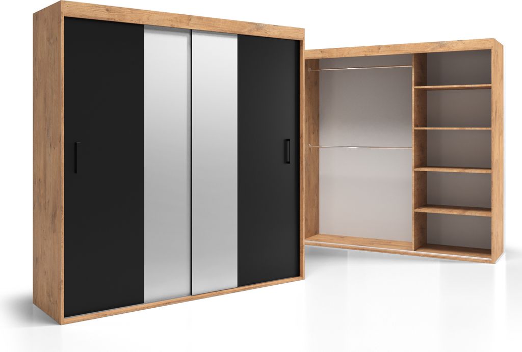 Schrank 150 cm mit Spiegel Weiß Einlegeböden Stangen Denver VSZ25 Farben zur Auswahl