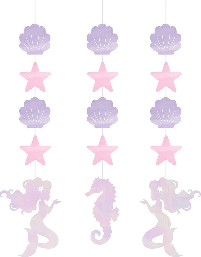 Creative Party - Meerjungfrau - Hängende Dekoration 3er-Pack - Papier SG28776 (Einheitsgröße) (Pink/Violett/Schimmer)