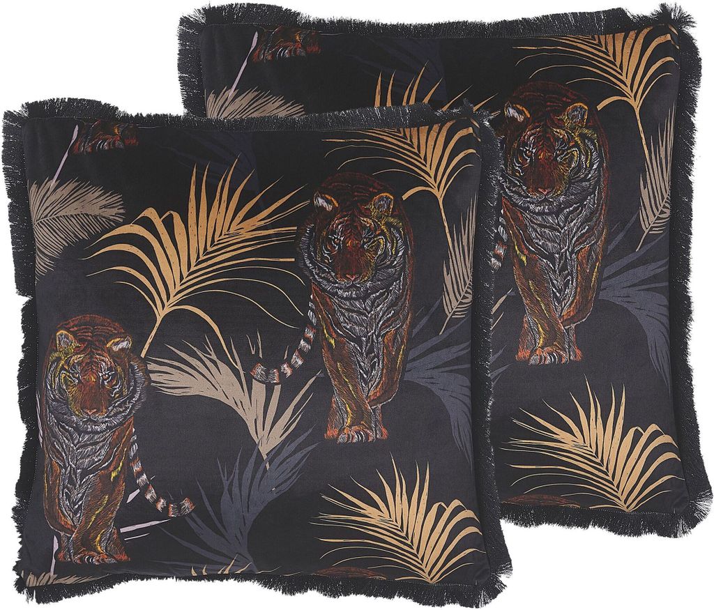 BELIANI Dekokissen Schwarz / Beige 45 x 45 cm 2er Set Polsterbezug mit Füllung Tiermotiv Wohnzimmer, Salon, Schlafzimmer Quadratisch Modernes Design