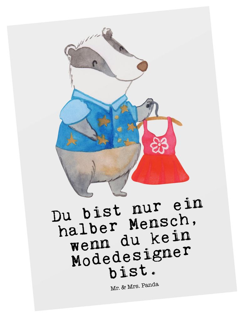 Mr. & Mrs. Panda Postkarte Modedesigner Herz - Weiß - Geschenk, Lustig, Spruch, bildkarte, Ansichtskarten, Grußkarte, Fashion Designer, Witzig, F...