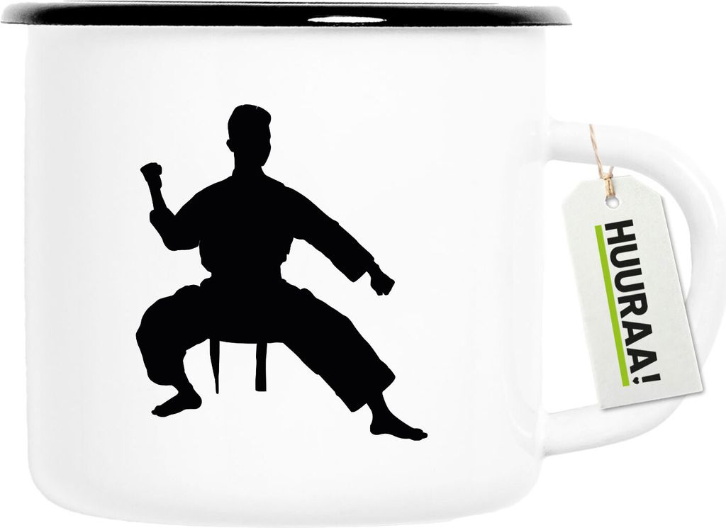 Huuraa Emaille Tasse Taekwondo Silhouette 300ml Vintage Campingbecher Geschenkidee